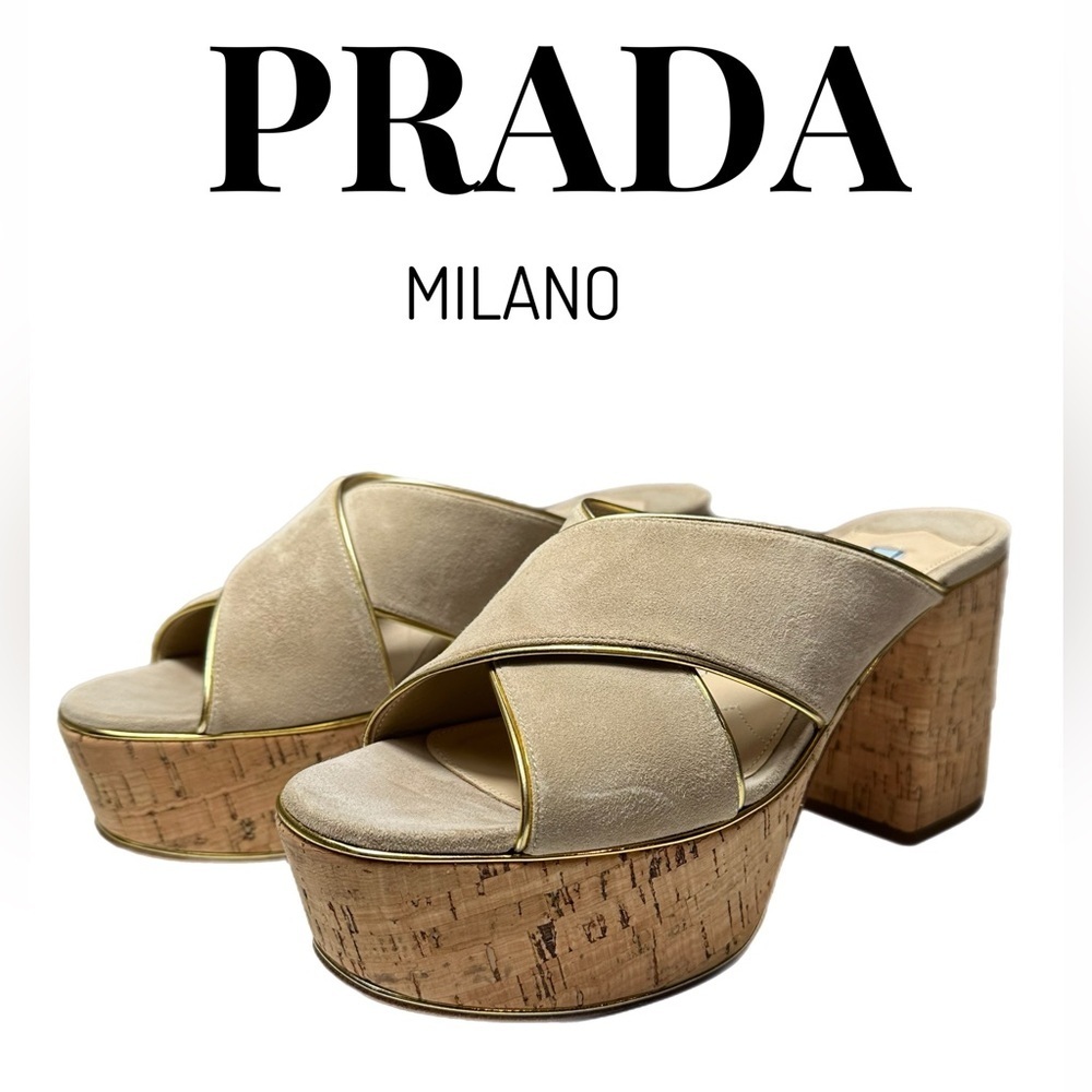 PRADA Suede Criss Cross Slides